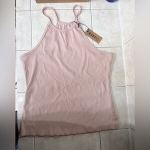 NWT NoBull Women's Ribbed Halter Tank Top Rose Pink Size XXL p2p 18”